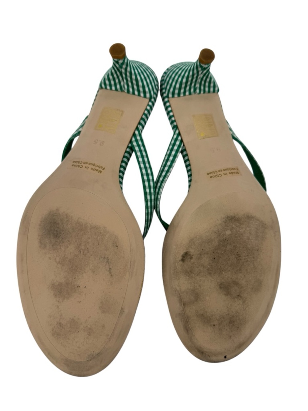 Jeffrey Campbell Pinacolada Pineapple Thong Sandal Kitten Heel Green Gingham 9.5 - Picture 6 of 7